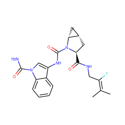 CC(C)=C(F)CNC(=O)[C@@H]1C[C@H]2C[C@H]2N1C(=O)Nc1cn(C(N)=O)c2ccccc12 ZINC000220640312