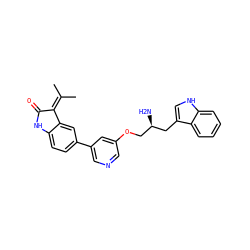 CC(C)=C1C(=O)Nc2ccc(-c3cncc(OC[C@@H](N)Cc4c[nH]c5ccccc45)c3)cc21 ZINC000014962442