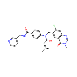 CC(C)=CC(=O)N(Cc1cc2c(=O)n(C)cnc2cc1Cl)c1ccc(C(=O)NCc2cccnc2)cc1 ZINC000072109132