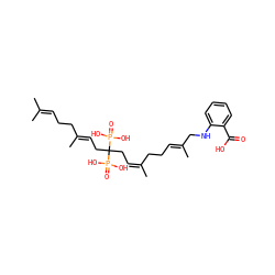 CC(C)=CCC/C(C)=C/CC(C/C=C(/C)CC/C=C(\C)CNc1ccccc1C(=O)O)(P(=O)(O)O)P(=O)(O)O ZINC000029124555