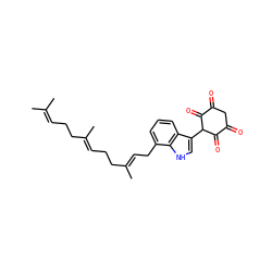 CC(C)=CCC/C(C)=C/CC/C(C)=C/Cc1cccc2c(C3C(=O)C(=O)CC(=O)C3=O)c[nH]c12 ZINC000100956408