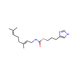 CC(C)=CCC/C(C)=C/CNC(=O)OCCCc1c[nH]cn1 ZINC000071317538