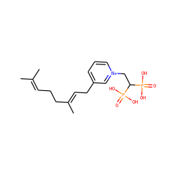 CC(C)=CCC/C(C)=C/Cc1ccc[n+](CC(P(=O)(O)O)P(=O)(O)O)c1 ZINC000029056818