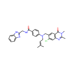CC(C)=CCN(Cc1cc2c(=O)n(C)c(C)nc2cc1Cl)c1ccc(C(=O)NCc2nc3ccccc3[nH]2)cc1 ZINC000072108763