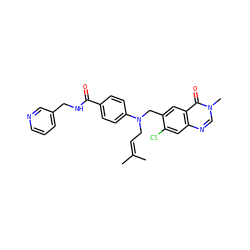 CC(C)=CCN(Cc1cc2c(=O)n(C)cnc2cc1Cl)c1ccc(C(=O)NCc2cccnc2)cc1 ZINC000072140982