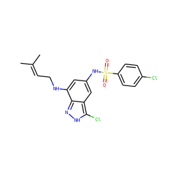 CC(C)=CCNc1cc(NS(=O)(=O)c2ccc(Cl)cc2)cc2c(Cl)[nH]nc12 ZINC000013531373