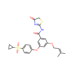 CC(C)=CCOc1cc(Oc2ccc(S(=O)(=O)C3CC3)cc2)cc(C(=O)NC2=NC(=O)CS2)c1 ZINC000084615137