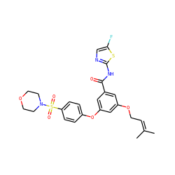 CC(C)=CCOc1cc(Oc2ccc(S(=O)(=O)N3CCOCC3)cc2)cc(C(=O)Nc2ncc(F)s2)c1 ZINC000084615546