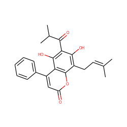 CC(C)=CCc1c(O)c(C(=O)C(C)C)c(O)c2c(-c3ccccc3)cc(=O)oc12 ZINC000005359229