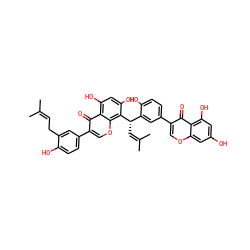 CC(C)=CCc1cc(-c2coc3c([C@@H](C=C(C)C)c4cc(-c5coc6cc(O)cc(O)c6c5=O)ccc4O)c(O)cc(O)c3c2=O)ccc1O ZINC000072110831