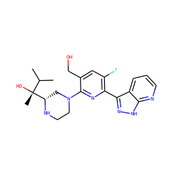 CC(C)[C@@](C)(O)[C@@H]1CN(c2nc(-c3n[nH]c4ncccc34)c(F)cc2CO)CCN1 ZINC000095584812