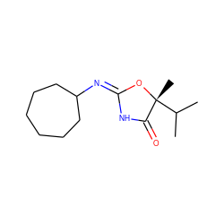 CC(C)[C@@]1(C)O/C(=N/C2CCCCCC2)NC1=O ZINC000028823979
