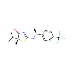 CC(C)[C@@]1(C)SC(N[C@@H](C)c2ccc(C(F)(F)F)cc2)=NC1=O ZINC000014953724