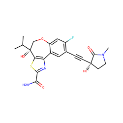 CC(C)[C@@]1(O)COc2cc(F)c(C#C[C@]3(O)CCN(C)C3=O)cc2-c2nc(C(N)=O)sc21 ZINC000219464826