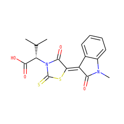 CC(C)[C@@H](C(=O)O)N1C(=O)/C(=C2/C(=O)N(C)c3ccccc32)SC1=S ZINC000001235884