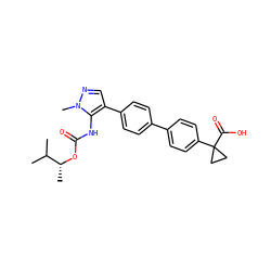CC(C)[C@@H](C)OC(=O)Nc1c(-c2ccc(-c3ccc(C4(C(=O)O)CC4)cc3)cc2)cnn1C ZINC000095576317