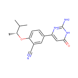 CC(C)[C@@H](C)Oc1ccc(-c2cc(=O)[nH]c(N)n2)cc1C#N ZINC000095583080