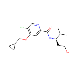 CC(C)[C@@H](CCO)NC(=O)c1cc(OCC2CC2)c(Cl)cn1 ZINC000149232464