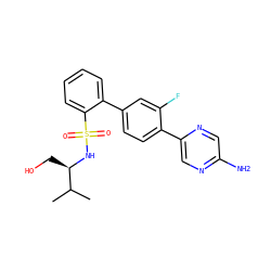 CC(C)[C@@H](CO)NS(=O)(=O)c1ccccc1-c1ccc(-c2cnc(N)cn2)c(F)c1 ZINC000224733626