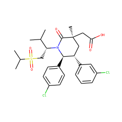 CC(C)[C@@H](CS(=O)(=O)C(C)C)N1C(=O)[C@@](C)(CC(=O)O)C[C@H](c2cccc(Cl)c2)[C@H]1c1ccc(Cl)cc1 ZINC000103248035