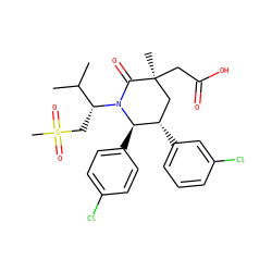 CC(C)[C@@H](CS(C)(=O)=O)N1C(=O)[C@@](C)(CC(=O)O)C[C@H](c2cccc(Cl)c2)[C@H]1c1ccc(Cl)cc1 ZINC000103248031