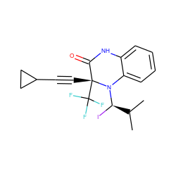 CC(C)[C@@H](I)N1c2ccccc2NC(=O)[C@@]1(C#CC1CC1)C(F)(F)F ZINC000029415834