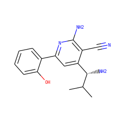 CC(C)[C@@H](N)c1cc(-c2ccccc2O)nc(N)c1C#N ZINC000028364481