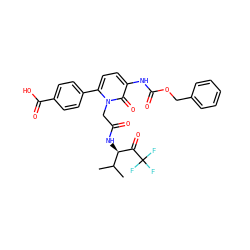 CC(C)[C@@H](NC(=O)Cn1c(-c2ccc(C(=O)O)cc2)ccc(NC(=O)OCc2ccccc2)c1=O)C(=O)C(F)(F)F ZINC000026989328