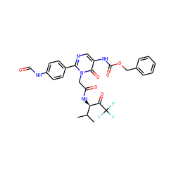 CC(C)[C@@H](NC(=O)Cn1c(-c2ccc(NC=O)cc2)ncc(NC(=O)OCc2ccccc2)c1=O)C(=O)C(F)(F)F ZINC000026019248