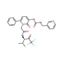 CC(C)[C@@H](NC(=O)Cn1c(-c2ccccc2)ccc(NC(=O)NCc2cccnc2)c1=O)C(=O)C(F)(F)F ZINC000026978525