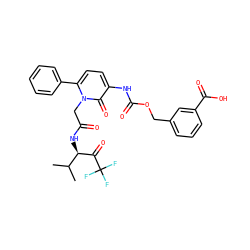 CC(C)[C@@H](NC(=O)Cn1c(-c2ccccc2)ccc(NC(=O)OCc2cccc(C(=O)O)c2)c1=O)C(=O)C(F)(F)F ZINC000027079750