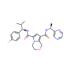 CC(C)[C@@H](NC(=O)c1cc(C(=O)N[C@@H](C)c2cnccn2)c2n1CCOC2)c1ccc(F)cc1 ZINC000146077260