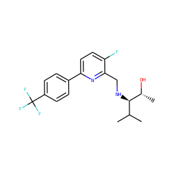 CC(C)[C@@H](NCc1nc(-c2ccc(C(F)(F)F)cc2)ccc1F)[C@@H](C)O ZINC000204414763