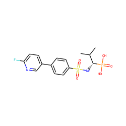 CC(C)[C@@H](NS(=O)(=O)c1ccc(-c2ccc(F)nc2)cc1)P(=O)(O)O ZINC000653716046