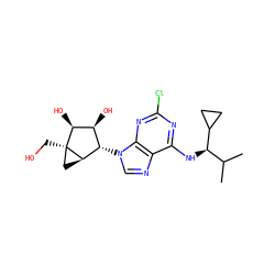 CC(C)[C@@H](Nc1nc(Cl)nc2c1ncn2[C@H]1[C@H](O)[C@H](O)[C@]2(CO)C[C@H]12)C1CC1 ZINC001772615033