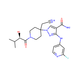 CC(C)[C@@H](O)C(=O)N1CCC(CC#N)(n2cc(C(N)=O)c(Nc3ccnc(F)c3)n2)CC1 ZINC000220953757