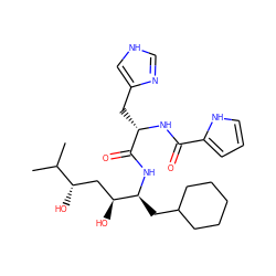 CC(C)[C@@H](O)C[C@H](O)[C@H](CC1CCCCC1)NC(=O)[C@H](Cc1c[nH]cn1)NC(=O)c1ccc[nH]1 ZINC000029546439