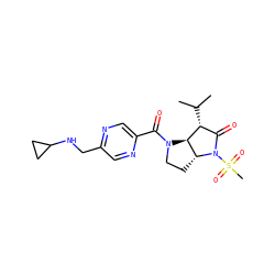 CC(C)[C@@H]1C(=O)N(S(C)(=O)=O)[C@@H]2CCN(C(=O)c3cnc(CNC4CC4)cn3)[C@@H]12 ZINC000013490859