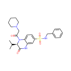 CC(C)[C@@H]1C(=O)Nc2cc(S(=O)(=O)NCc3ccccc3)ccc2N1C(=O)CN1CCCCC1 ZINC000096283457