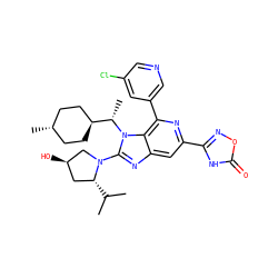 CC(C)[C@@H]1C[C@@H](O)CN1c1nc2cc(-c3noc(=O)[nH]3)nc(-c3cncc(Cl)c3)c2n1[C@@H](C)[C@H]1CC[C@H](C)CC1 ZINC000261188267