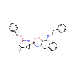 CC(C)[C@@H]1C[C@]1(NC(=O)OCc1ccccc1)C(=O)N[C@@H](Cc1ccccc1)C(=O)C(=O)NCCc1ccccc1 ZINC000026501777