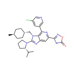 CC(C)[C@@H]1CCCN1c1nc2cc(-c3noc(=O)[nH]3)nc(-c3cncc(Cl)c3)c2n1C[C@H]1CC[C@H](C)CC1 ZINC000261176186