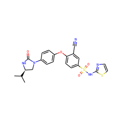 CC(C)[C@@H]1CN(c2ccc(Oc3ccc(S(=O)(=O)Nc4nccs4)cc3C#N)cc2)C(=O)N1 ZINC000095583232