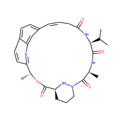 CC(C)[C@@H]1NC(=O)C/C=C/c2ccc3ccc(nc3c2)[C@@H](C)OC(=O)[C@@H]2CCCN(N2)C(=O)[C@H](C)NC1=O ZINC000210263936