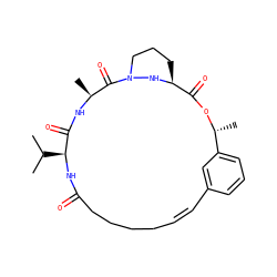 CC(C)[C@@H]1NC(=O)CCCC/C=C/c2cccc(c2)[C@@H](C)OC(=O)[C@@H]2CCCN(N2)C(=O)[C@H](C)NC1=O ZINC001772648453