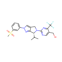 CC(C)[C@@H]1c2nn(-c3cccc(S(C)(=O)=O)c3)cc2CN1c1ncc(CO)c(C(F)(F)F)n1 ZINC000584905095