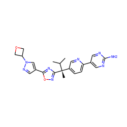 CC(C)[C@](C)(c1ccc(-c2cnc(N)nc2)nc1)c1noc(-c2cnn(C3COC3)c2)n1 ZINC000114769358