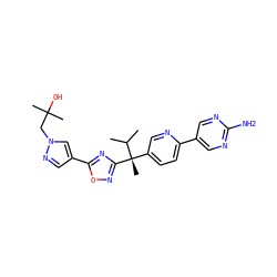 CC(C)[C@](C)(c1ccc(-c2cnc(N)nc2)nc1)c1noc(-c2cnn(CC(C)(C)O)c2)n1 ZINC000114768590