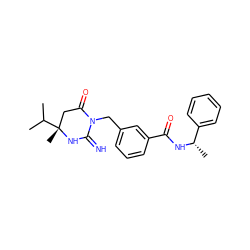 CC(C)[C@]1(C)CC(=O)N(Cc2cccc(C(=O)N[C@@H](C)c3ccccc3)c2)C(=N)N1 ZINC000148344407