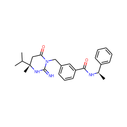 CC(C)[C@]1(C)CC(=O)N(Cc2cccc(C(=O)N[C@H](C)c3ccccc3)c2)C(=N)N1 ZINC000148352683